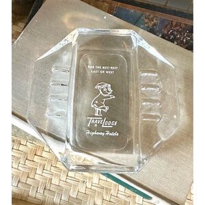 Travelodge Hotel Clear Glass Ashtray Souvenir "For the Best Rest East or West"
